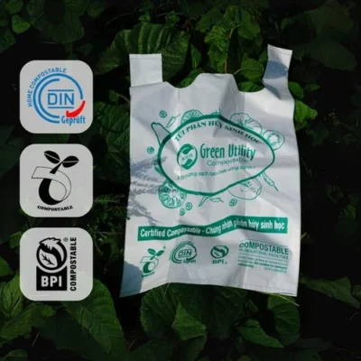 Túi sinh học siêu thị tự phân hủy 100% cao cấp (Không nhựa) Hunufa Compostable thân thiện môi trường, an toàn sức khoẻ là sản phẩm bao bì dùng một lần được sản xuất từ PLA hoặc PBAT, những loại vật liệu sinh học có khả năng tự phân huỷ hoàn toàn