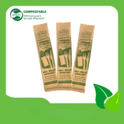 Set Khăn Nĩa Dao Thìa Gỗ dùng 1 lần tự phân hủy Luxury của Hunufa Compostable