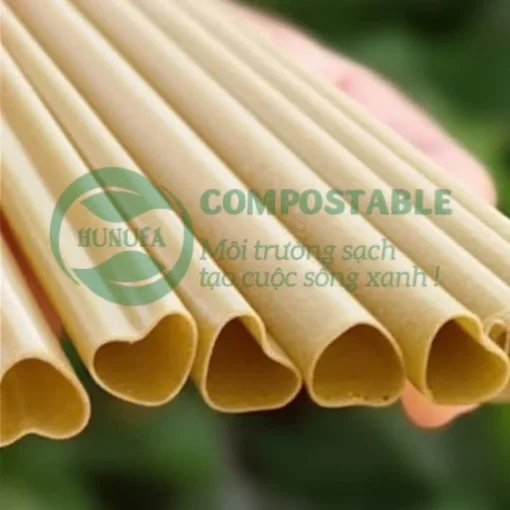 Ống hút bã mía hình trái tim cao cấp, không tan trong nước, không PE