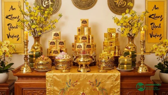 10+ Ý tưởng trang trí bánh kẹo bàn thờ ngày Tết đẹp, sang trọng